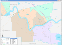 St. JamesParish (County), LA Wall Map Color Cast Style 2023